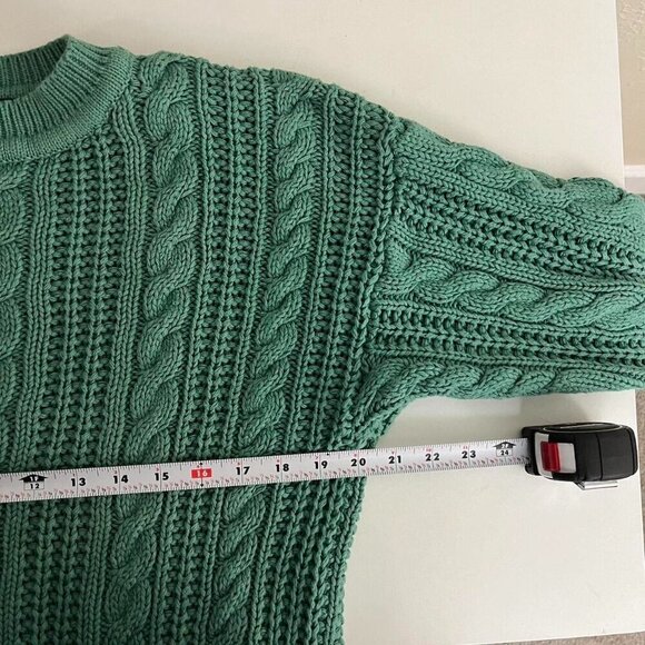90s turquoise chunky cotton cable knit sweater - Picture 5 of 6